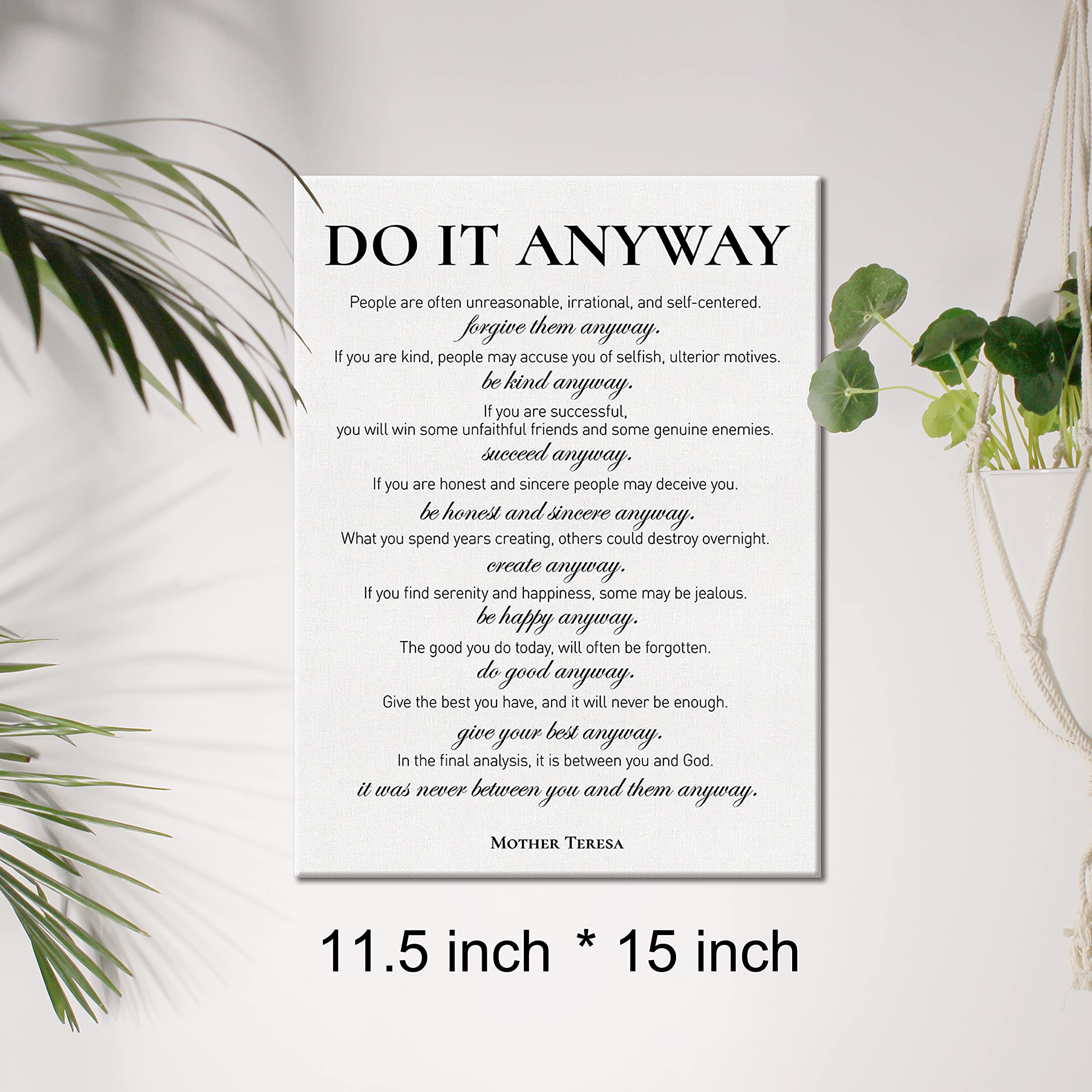 Jerloe Inspirational Canvas Wall Art Motivational Quote Mother Teresa Canvas Print Office Home Wall Decor Framed 12X15 Inch